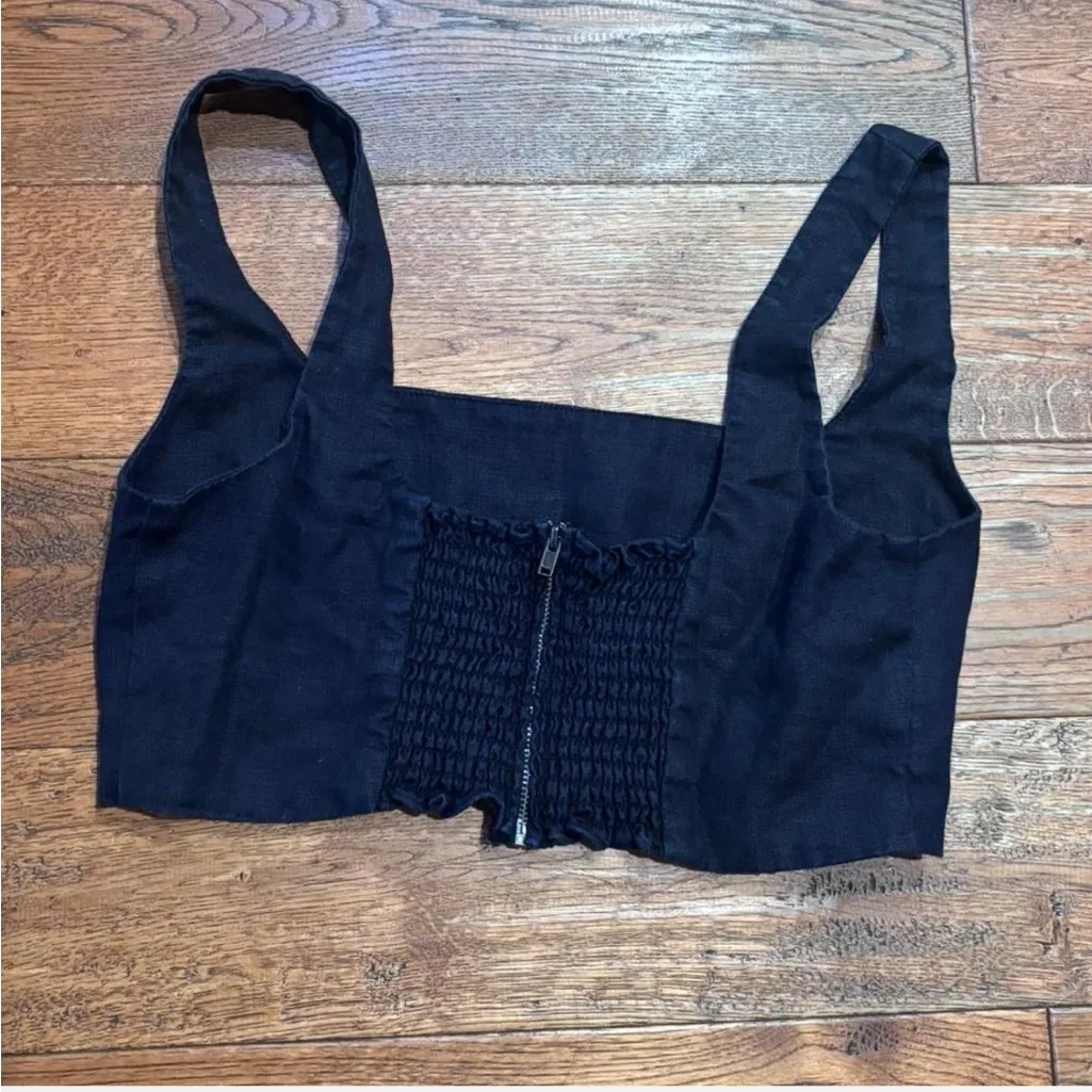 100% Linen Black Women's Crop Top - Image 6