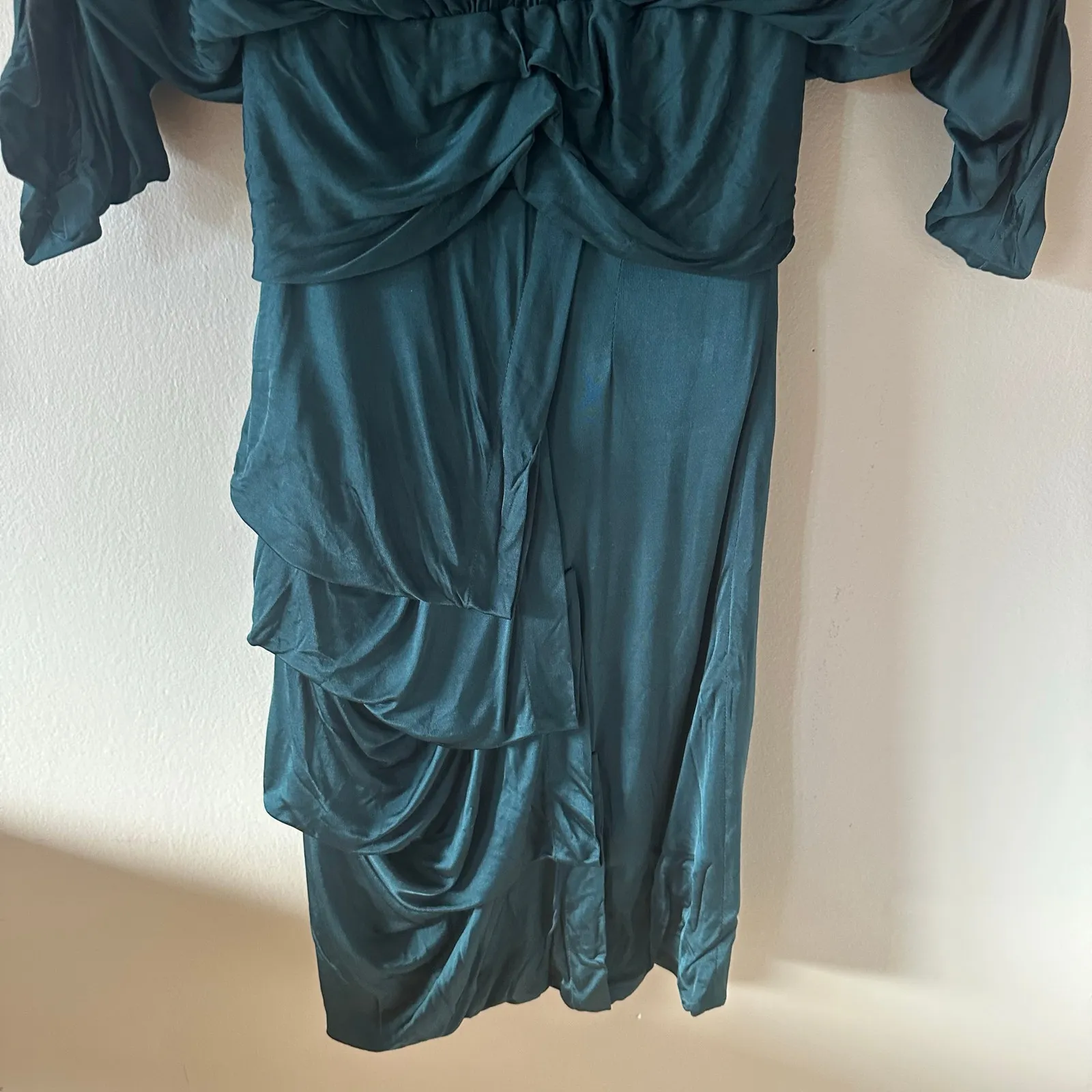 Yigal Azrouel Jade Green Bat Wing Ruched Dress Size 0 - Image 8