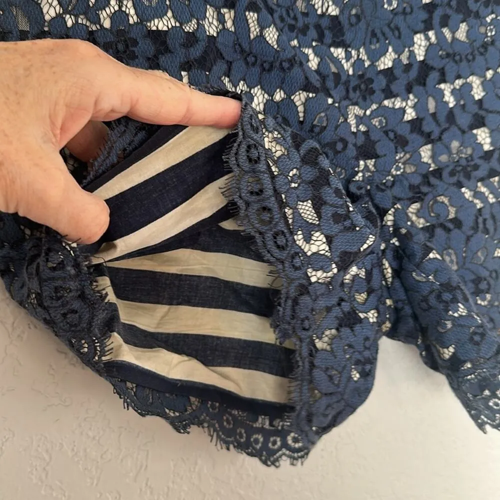 Cartonnier Blue Lace Shorts Side Zip Pockets Preppy Boho Spring Vacation - Image 4