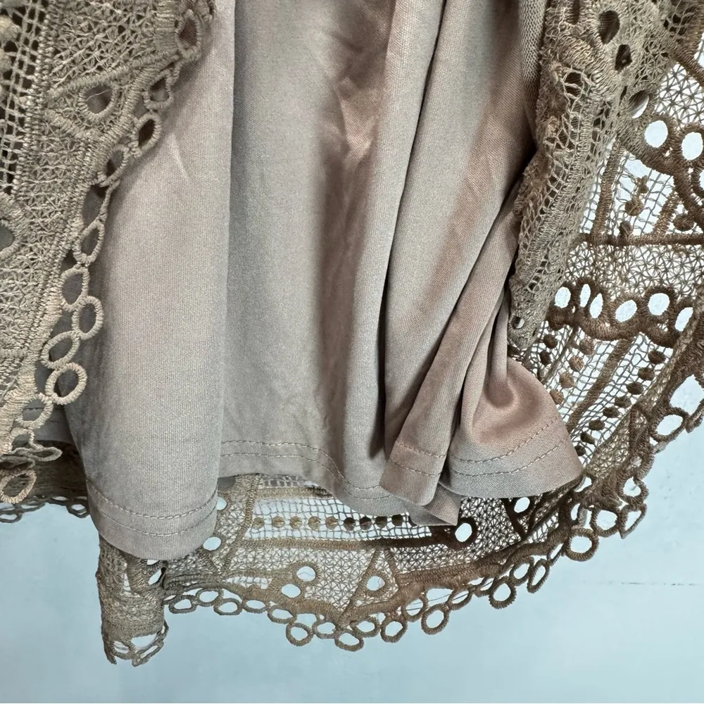 Tan Beige Knit Crochet Lace Midi Dress Doe & Rae ModCloth Cottagecore Boho Fairy - Image 13