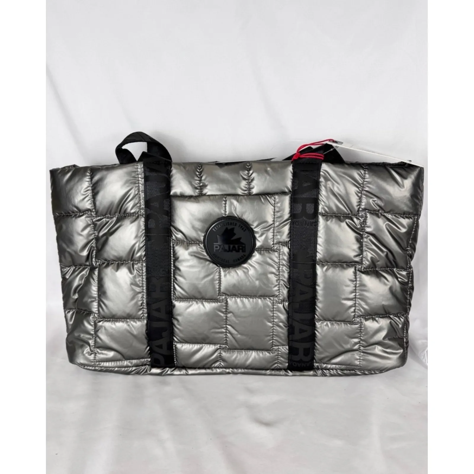 Pajar Canada Quilted Metallic Silver Tote Bag Travel Carry - Image 9