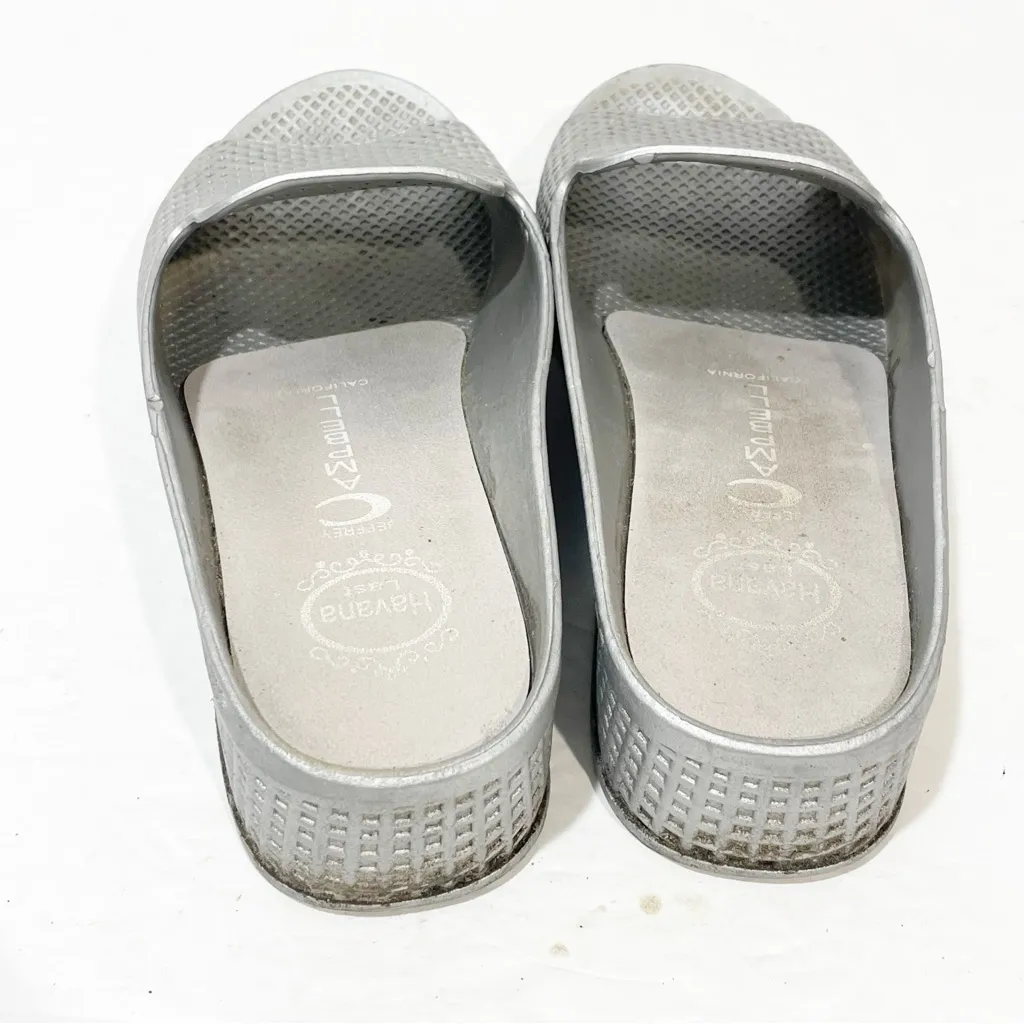Jeffrey Campbell‎ Size 6 Havana Jelly Slides Silver Rubber Mule Wedge Sandal - Image 4