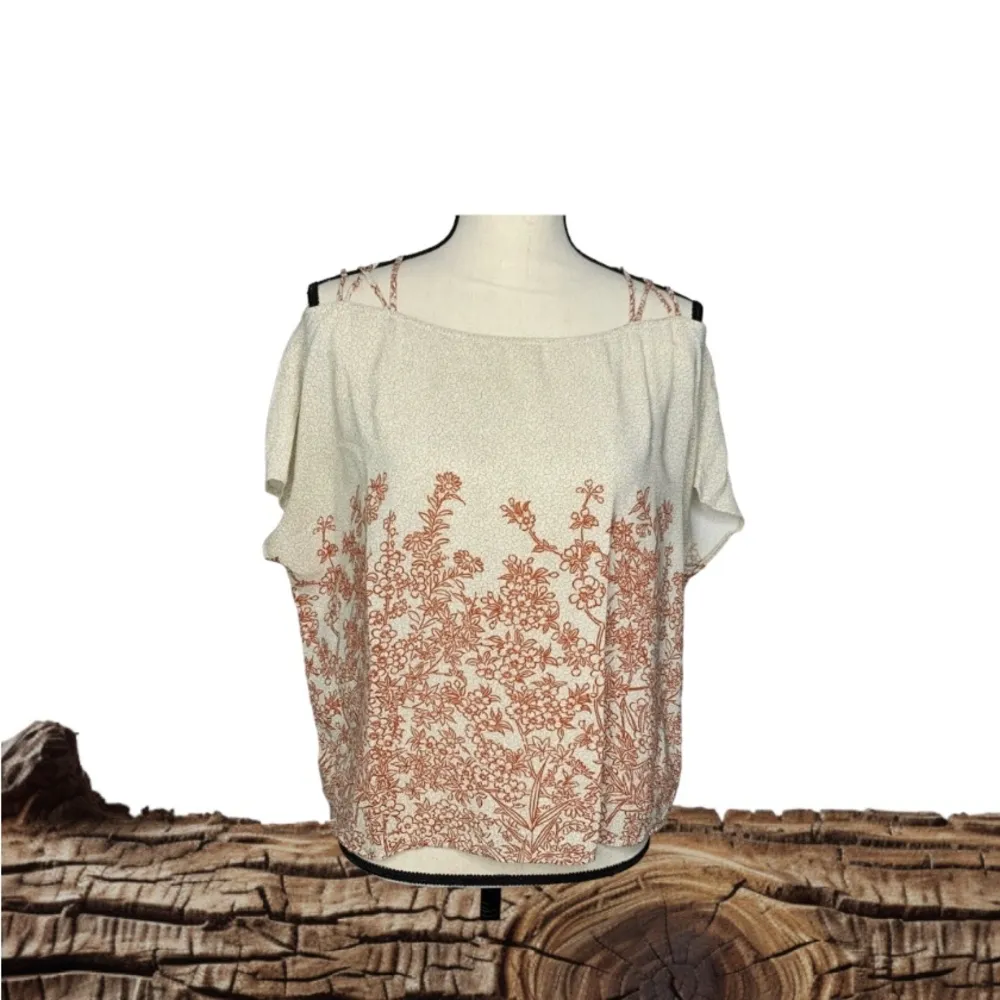 Zara Basic Cold Shoulder Crop‎ Top Women Straps Floral Cap Sleeve XS lightweight - Image 3