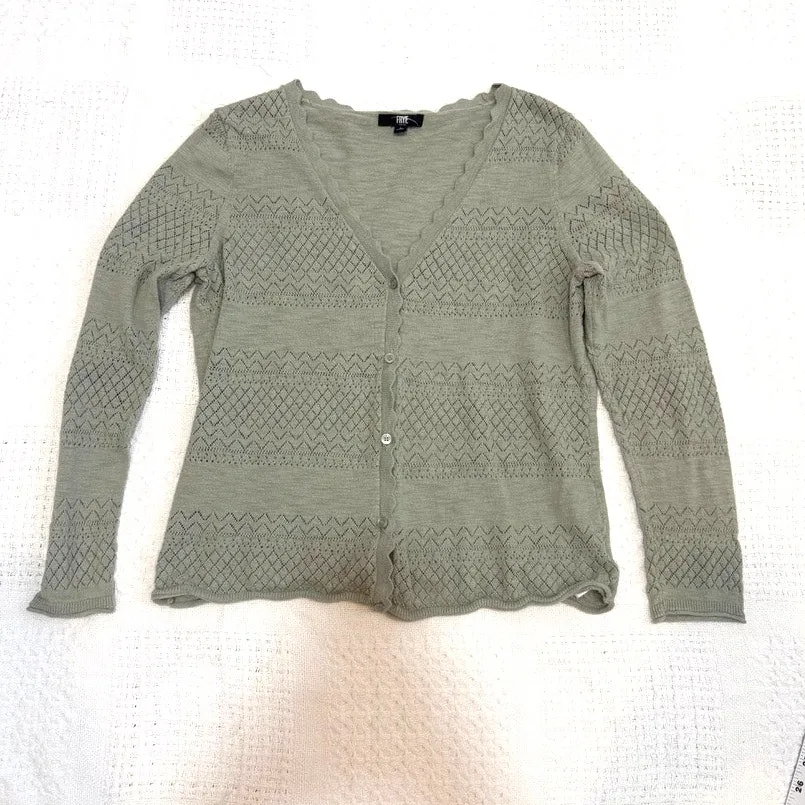 FRYE large button front cardigan sweater pointelle SP 3015 - Image 7