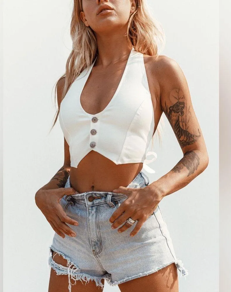 Baltimore Bustier Halter Tank Top in White - Image 2