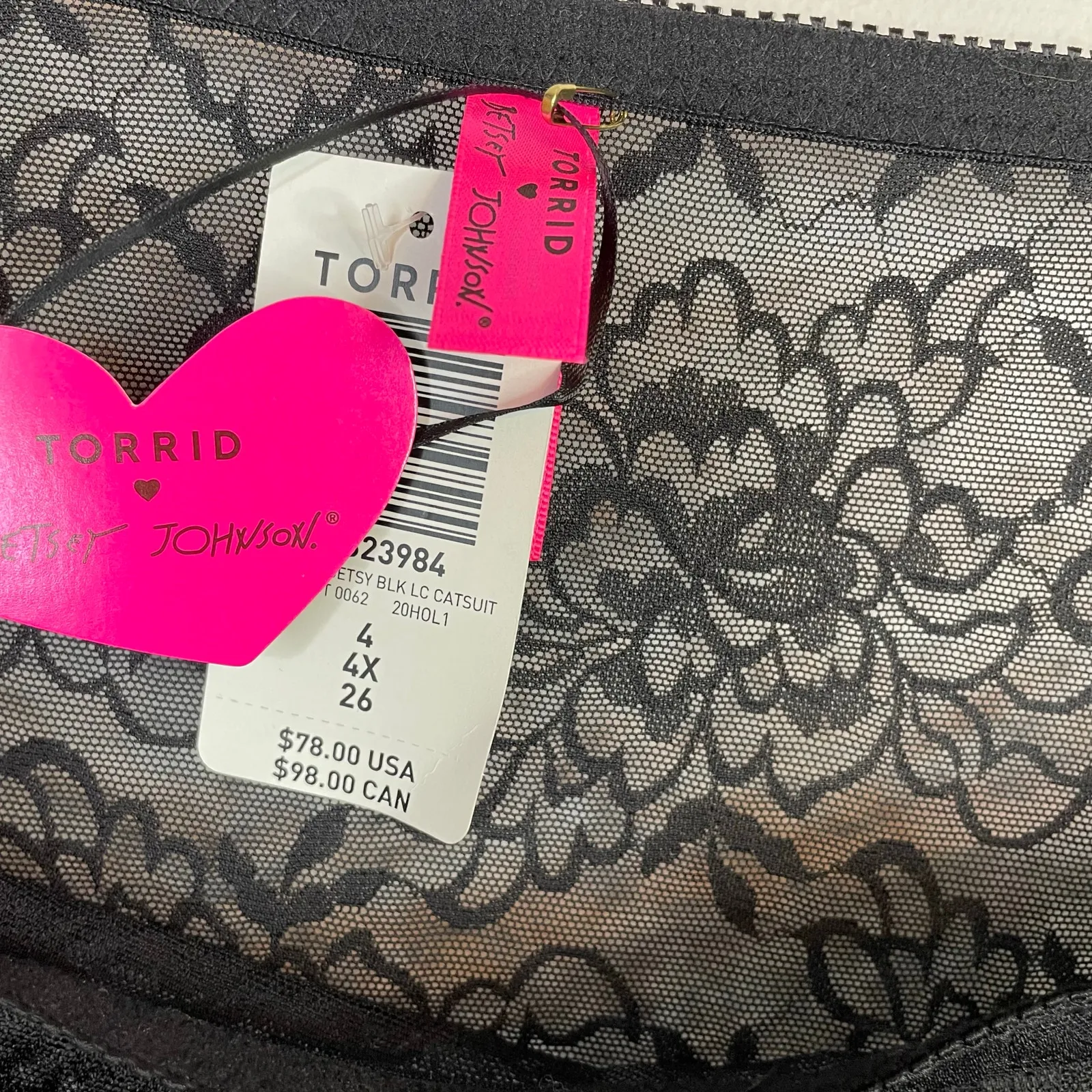 Betsey Johnson x Torrid Black Sheer Stretch Lace Catsuit Bodysuit 4 4X New NWT - Image 11
