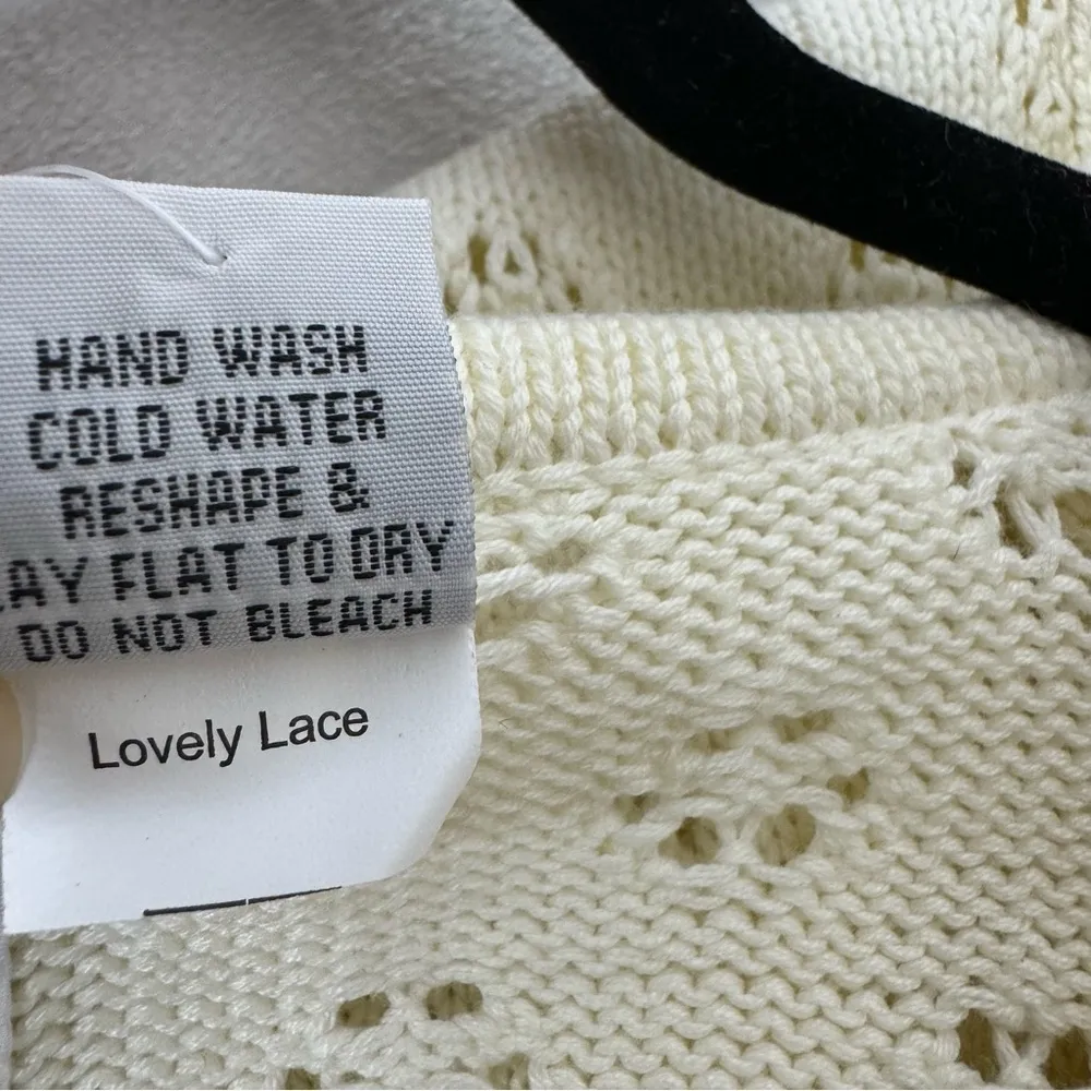Storybook Knits Lovely Lace Cardigan Sweater Cream Large - Image 7