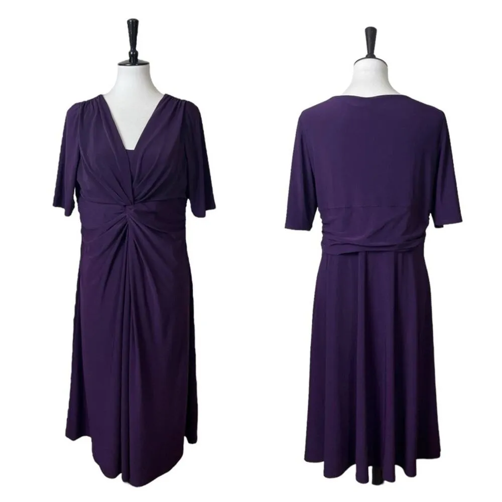 CHAPS Dress Twist Front A-line V-neck Jersey Knit Plum Purple Women’s Size XL - Image 13