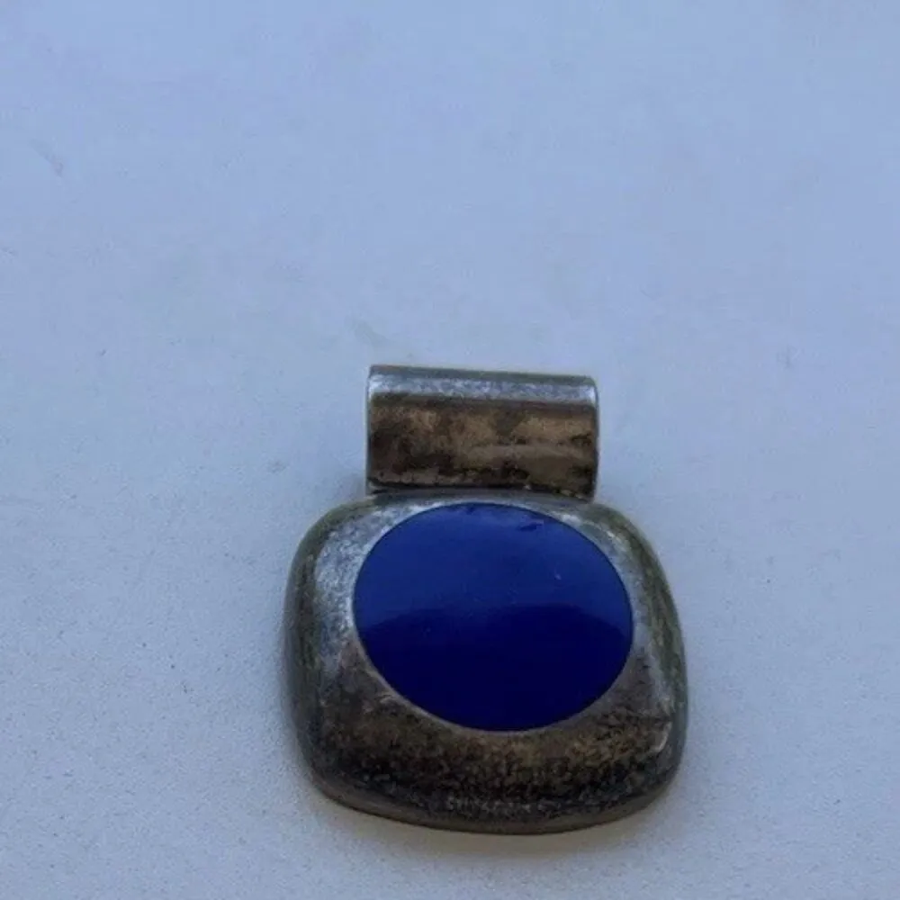 Sterling Silver 925 Blue Lapis Lazuli Square Pendant TC113 Signed Mexico - Image 6