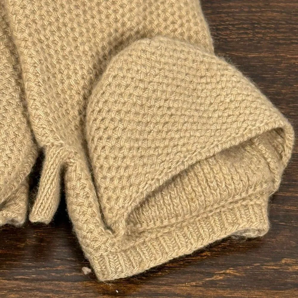 Cammiello Chiaro Light Camel Color Women’s hat and mitt set 100% cashmere faux f Tan - Image 2