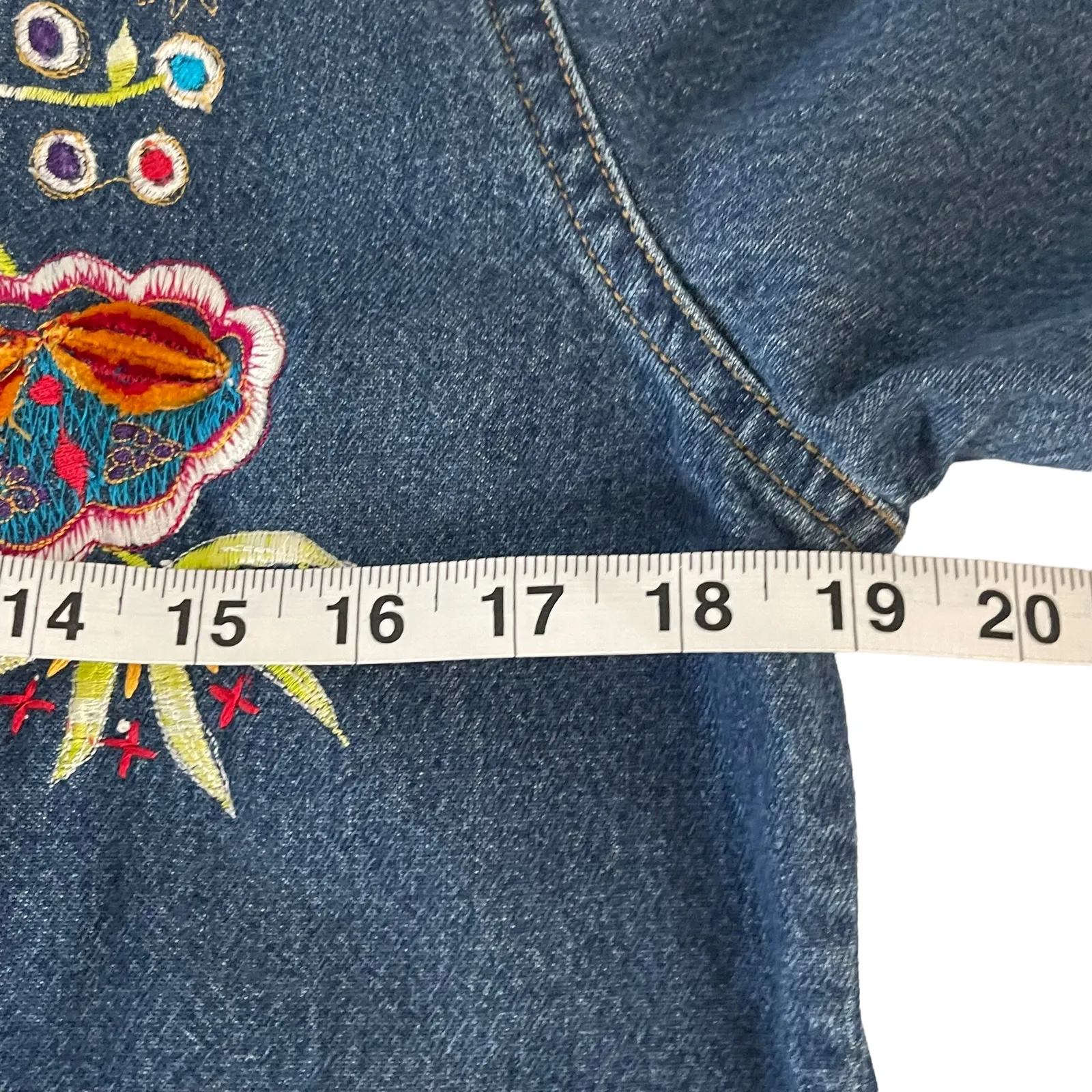 New Direction Vintage 90s Size M Floral Embroidered Denim Artsy‎ Shacket Shirt - Image 6