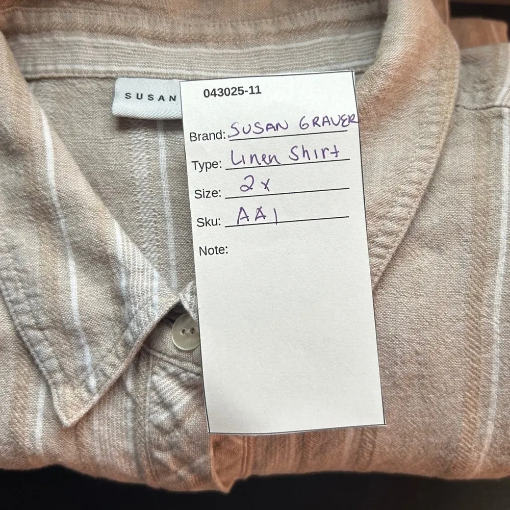 Susan Graver Susan‎ Graver Linen Button Up Top Tan 2X - Image 11