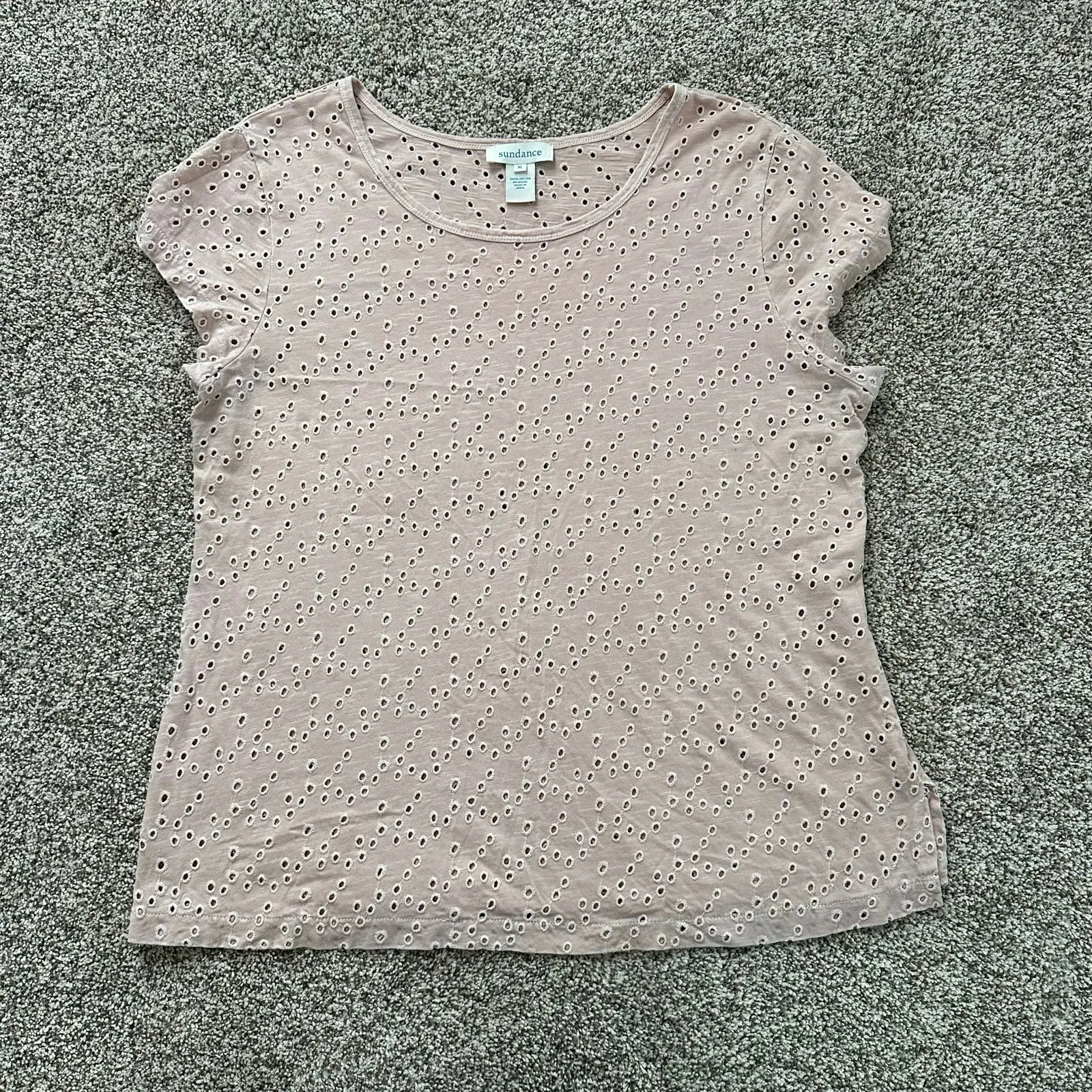 Sundance light pink cotton eyelet short sleeve top size XL - Image 6