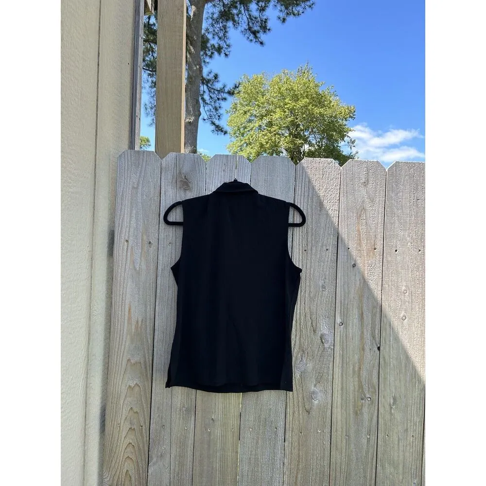 Dkny sleeveless Collared Ruffled Front Button Closure Black Sz Large Fall Winter - Image 5