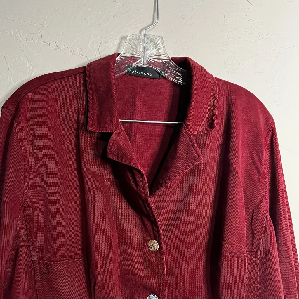 Cut Loose Maroon Tencel Lagenlook Barn Chore Jacket Red Size L - Image 3