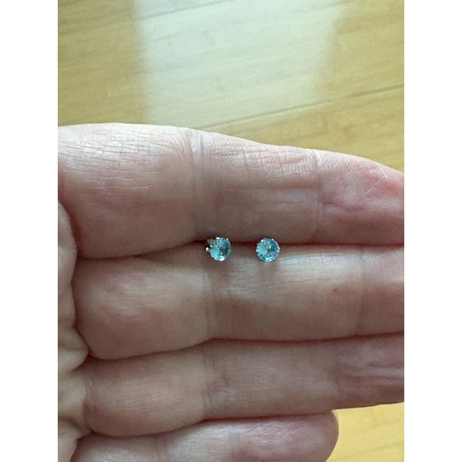 Aquamarine Cubic Zirconia Stainless Steel Stud Earrings NWT 4mm - Image 5
