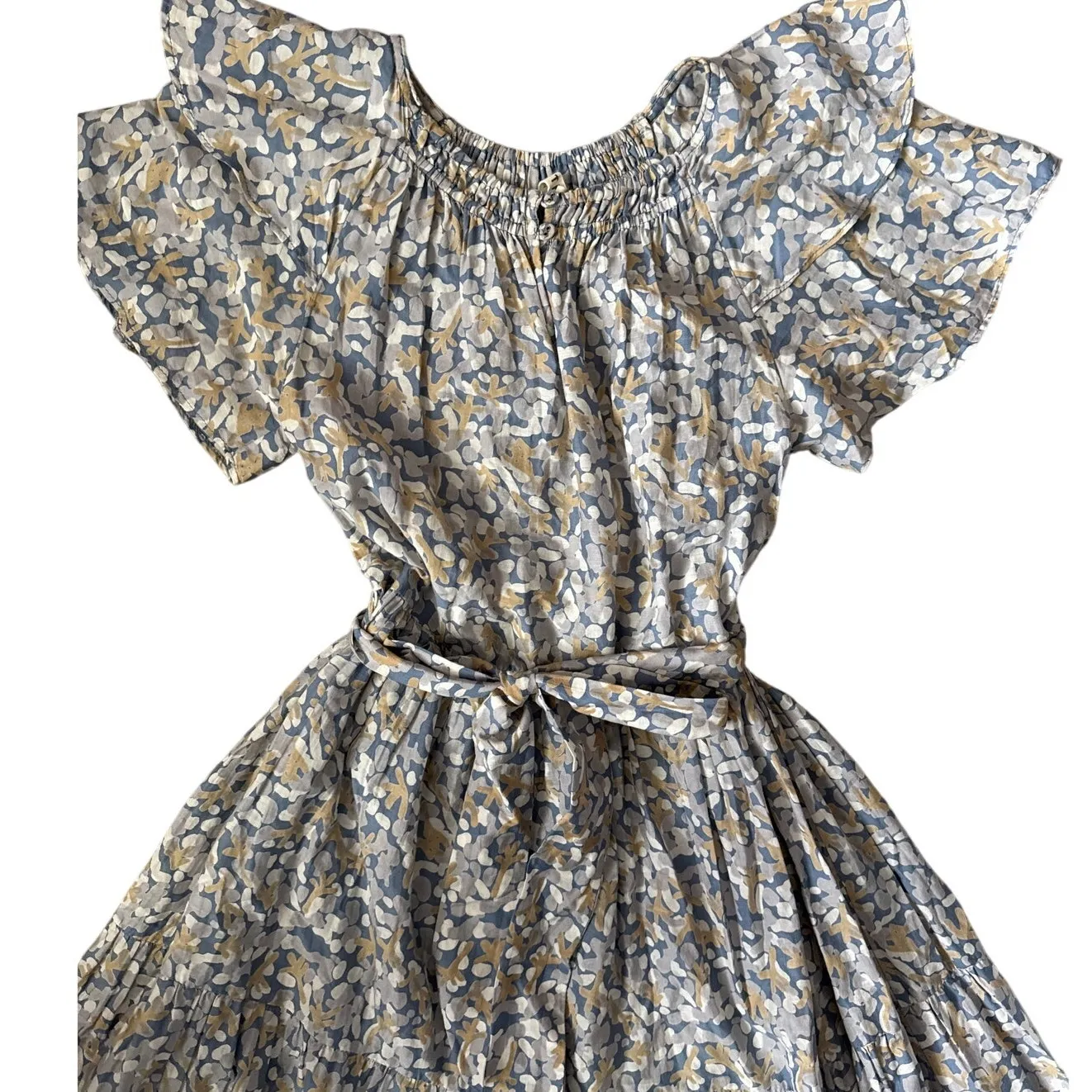 Mirth Vienna Silk Blend Belted Ruffled Floral Print Maxi Dress Green Size XS - Image 9