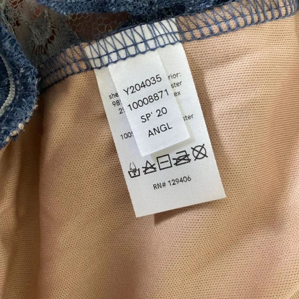 Fairy Coquette Asymmetric Celestial Blue White Silver Lace Peplum Babydoll Top S - Image 7