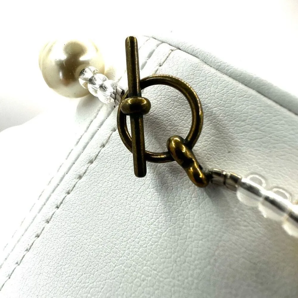 Blue gold tone and faux pearl long necklace - Image 6