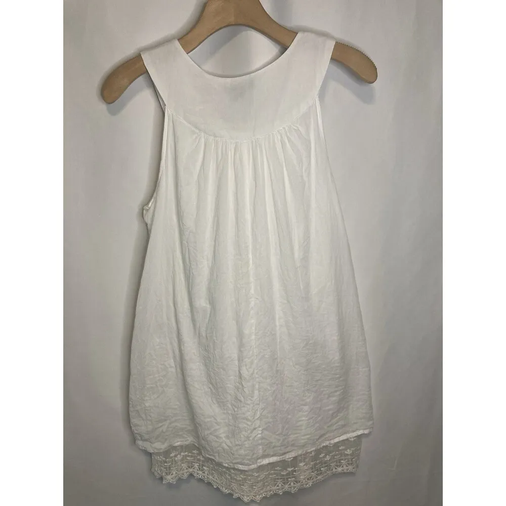 KAKTUS Summer Pullover Layered White Sleeveless Blouse Tank Lace Boho Women's M Size M - Image 7