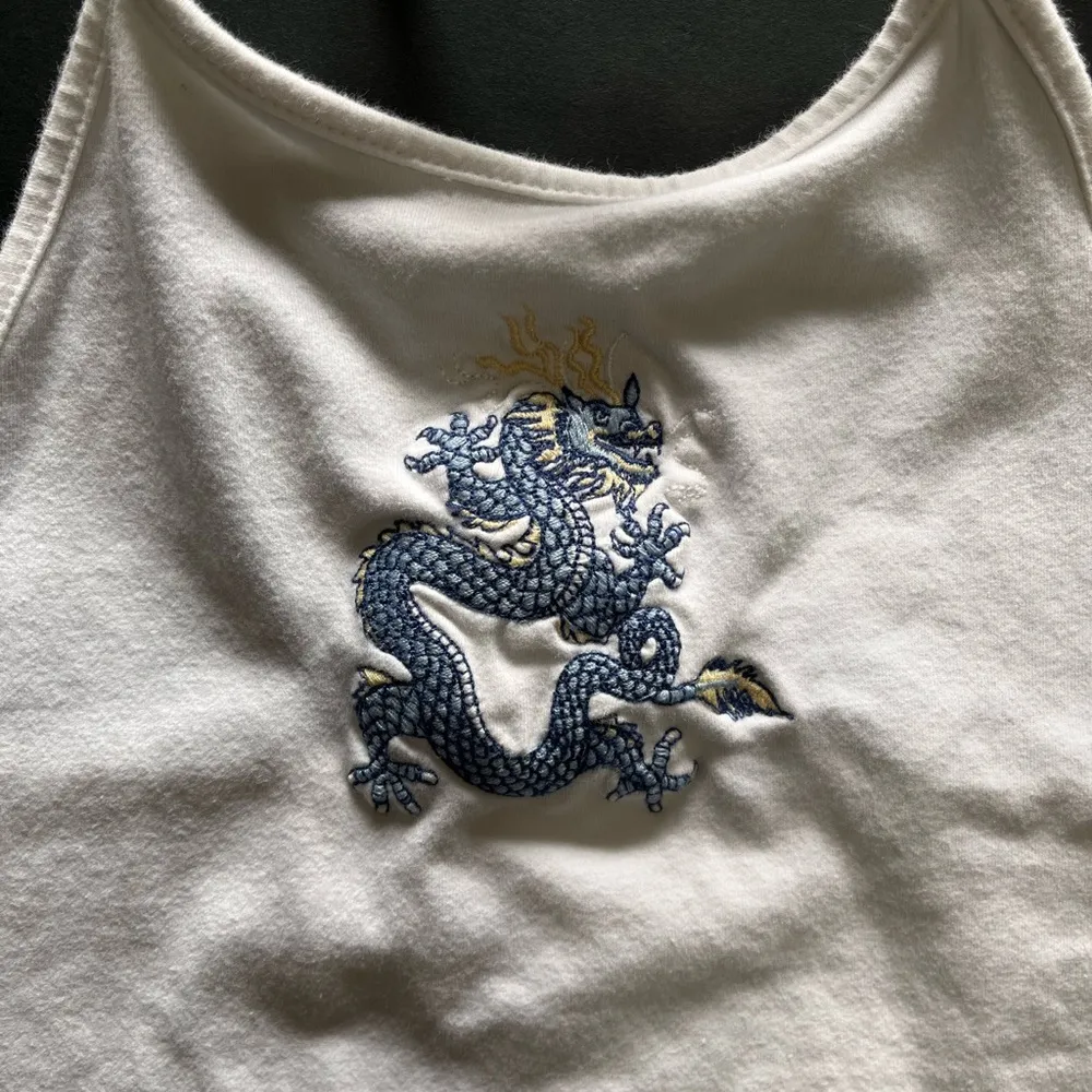 BRANDY MELVILLE JOHN GALT White Halter Tank Top Embroidery Dragon One Size EUC - Image 2