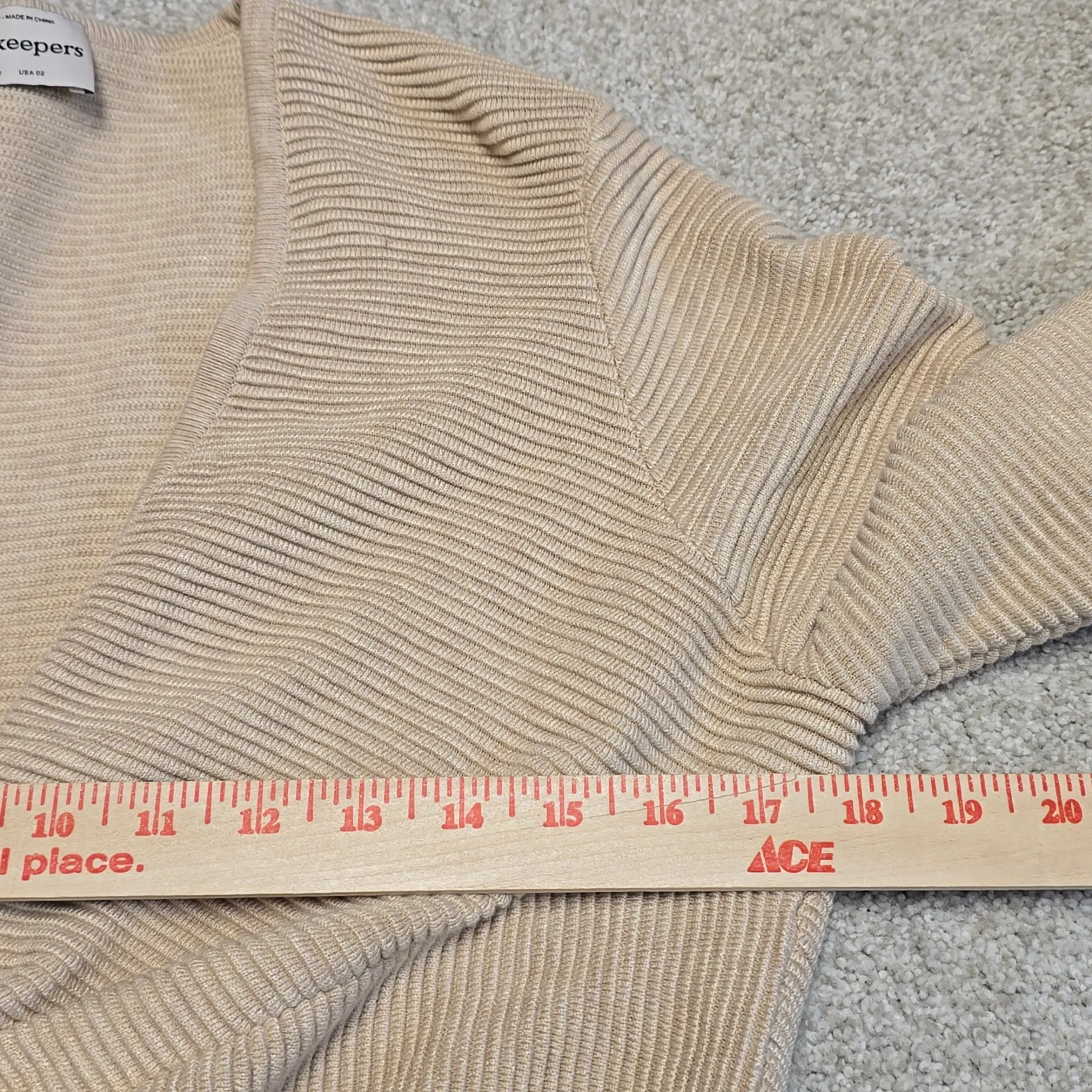 FINDERS KEEPERS Serafina Knit Sweater Beige Ribbed Pullover V-Neck Sz 02 XS - Image 7