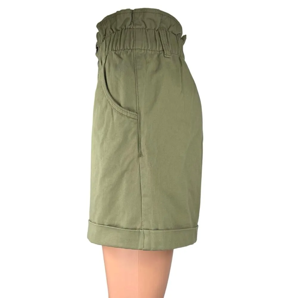 H&M Women's Olive Green High Waisted Cuffed Wide Leg Paperbag Shorts Size 4 - Image 2