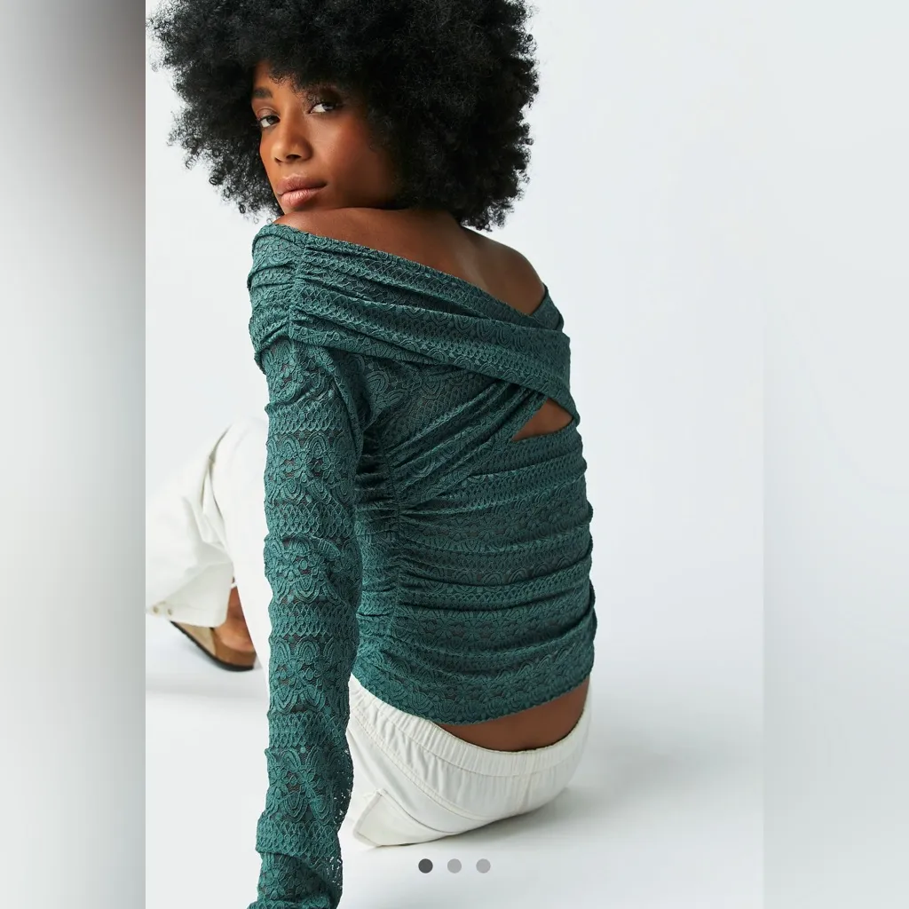 Free People Hold Me Closer Sage Green Lace Long Sleeve Top - Image 16