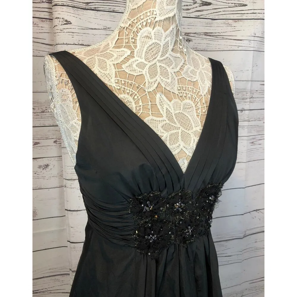 BCBG Maxazria ruched Sequence black cocktail deep V front open back dress size 4 - Image 6