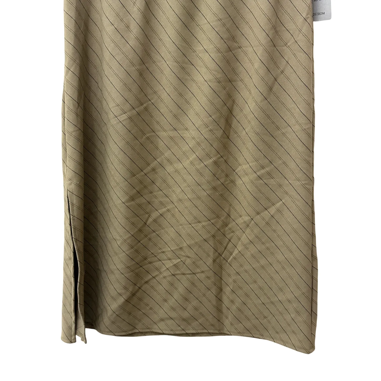 Forgotten Grace Pull-On Skirt Midi Side Slit Pinstripe Tan Black Women's M NWOT - Image 3
