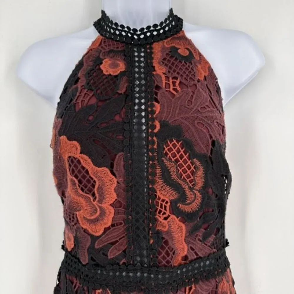 Alexia Admor Womens Lined Sleeveless Lace Midi Sheath Dress Burgundy Black Small - Image 7