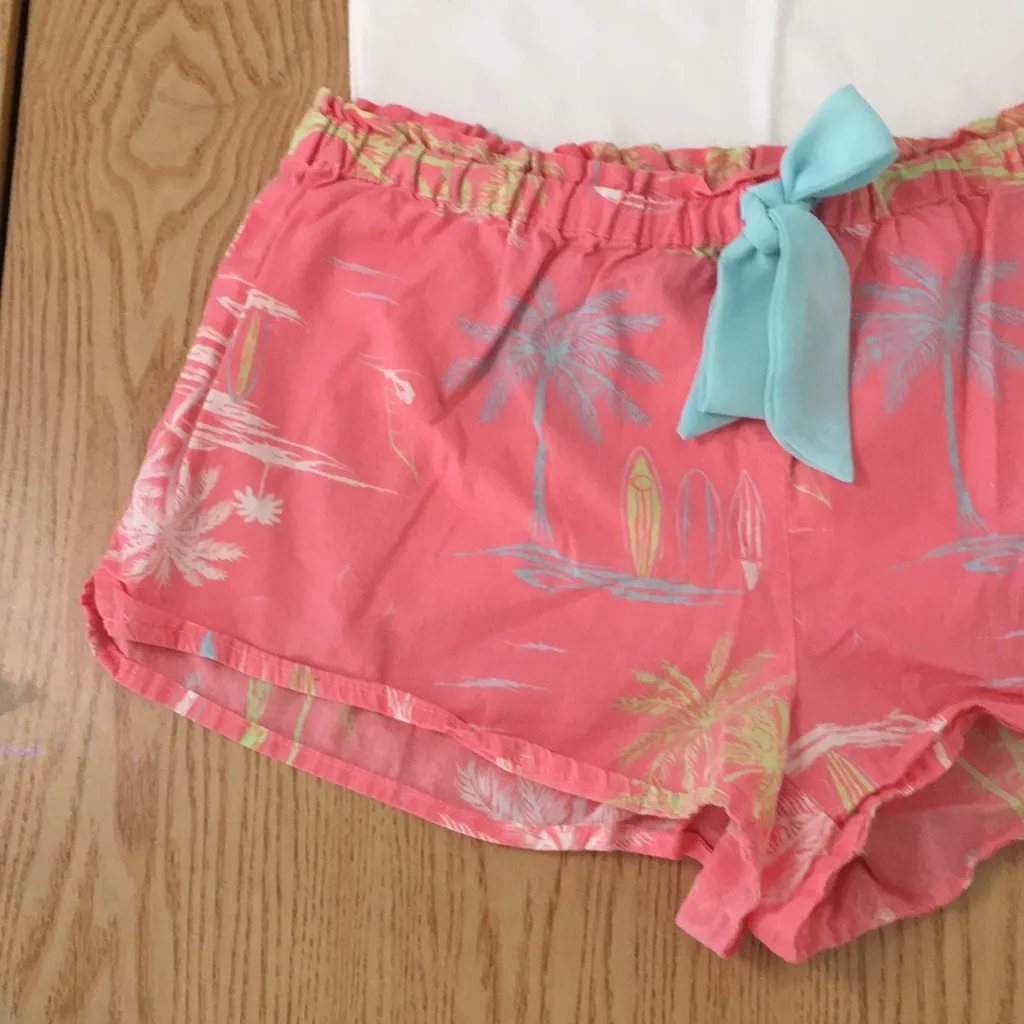 New Womens Palm Tree Print 2Pc Tee & Shorts Pajama Set Cotton Soft Size Small - Image 3