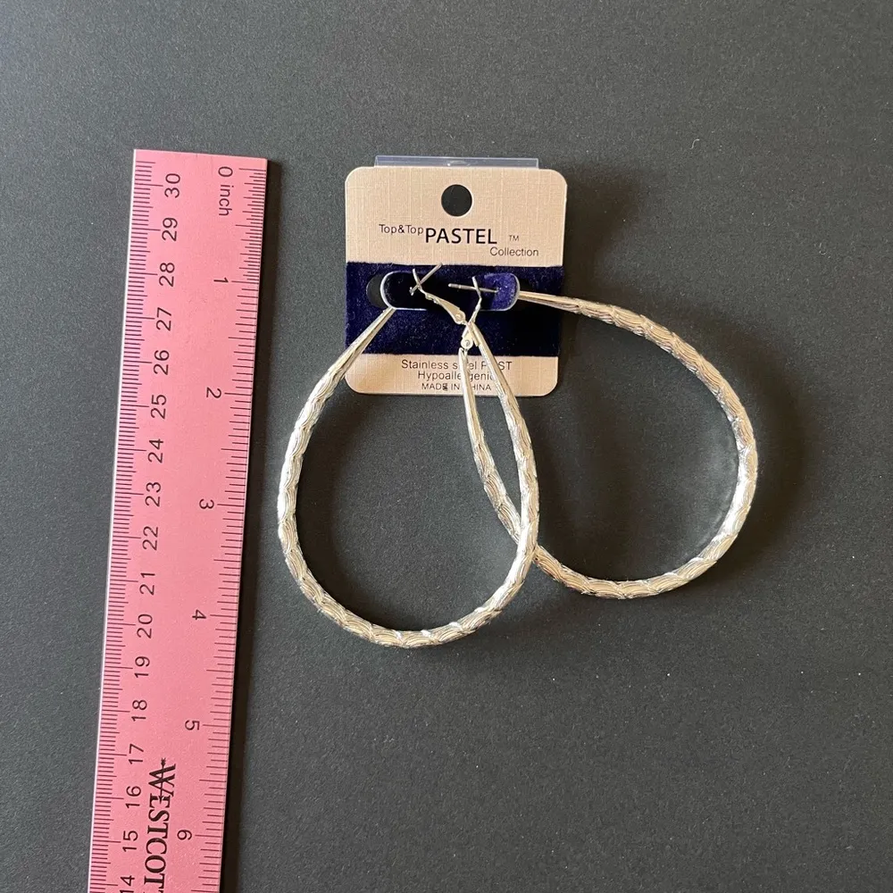 TOP & TOP PASTEL Drop Gold Hoop Earrings Stainless Steel Post Hypoallergenic NWT - Image 5