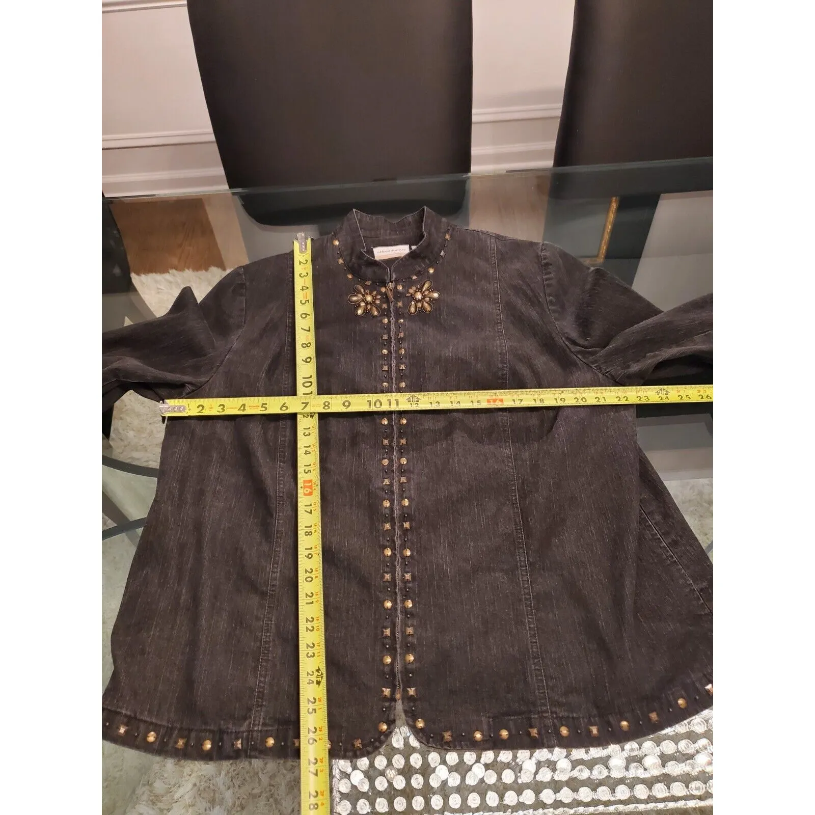 Alfred Dunner Women Gray Denim Ramie Long Sleeve Full Zip Casual Jacket Size 16W - Image 13