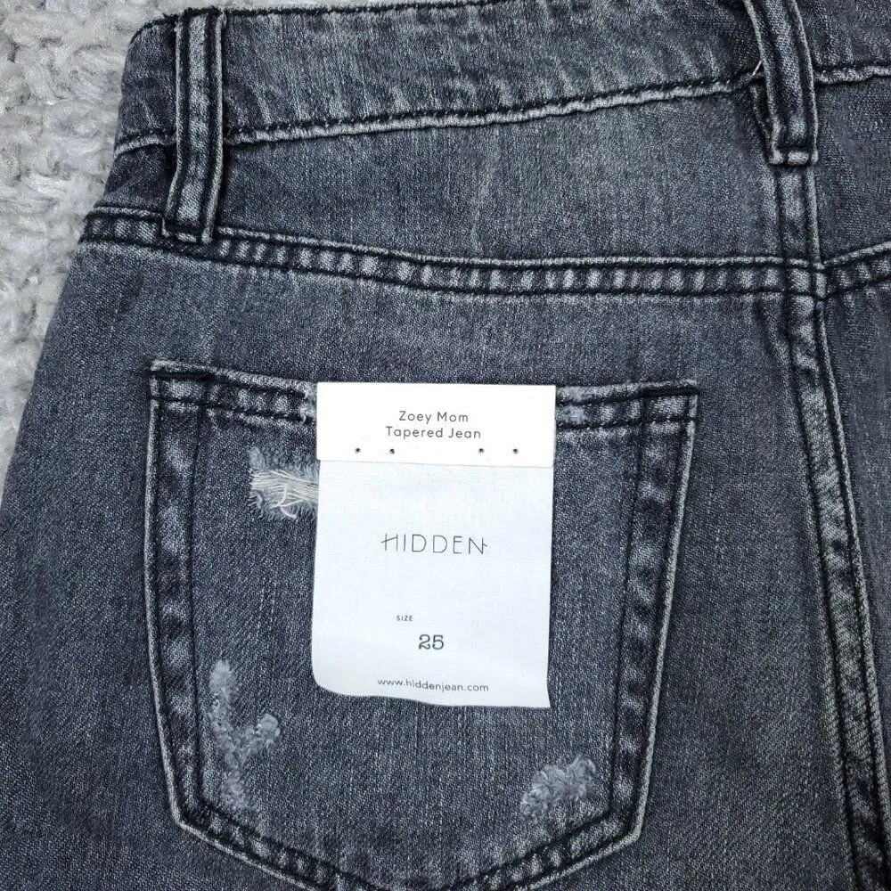 Hidden Zoey Mom Tapered Jeans Ripped High Rise Gray Busted Knee Size 25 - Image 8