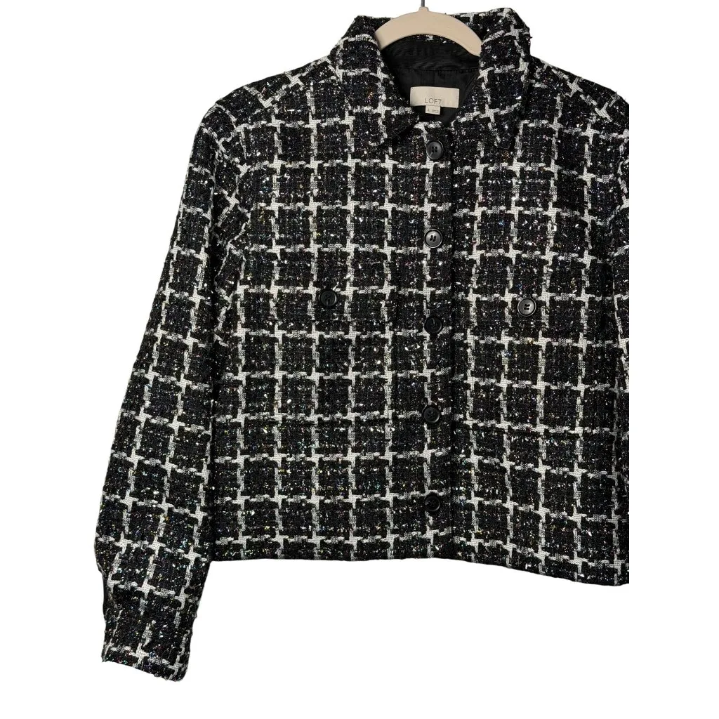 LOFT Petite Shimmer Metallic Tweed Cropped Shirt Jacket Blazer Women’s S Stylish - Image 2