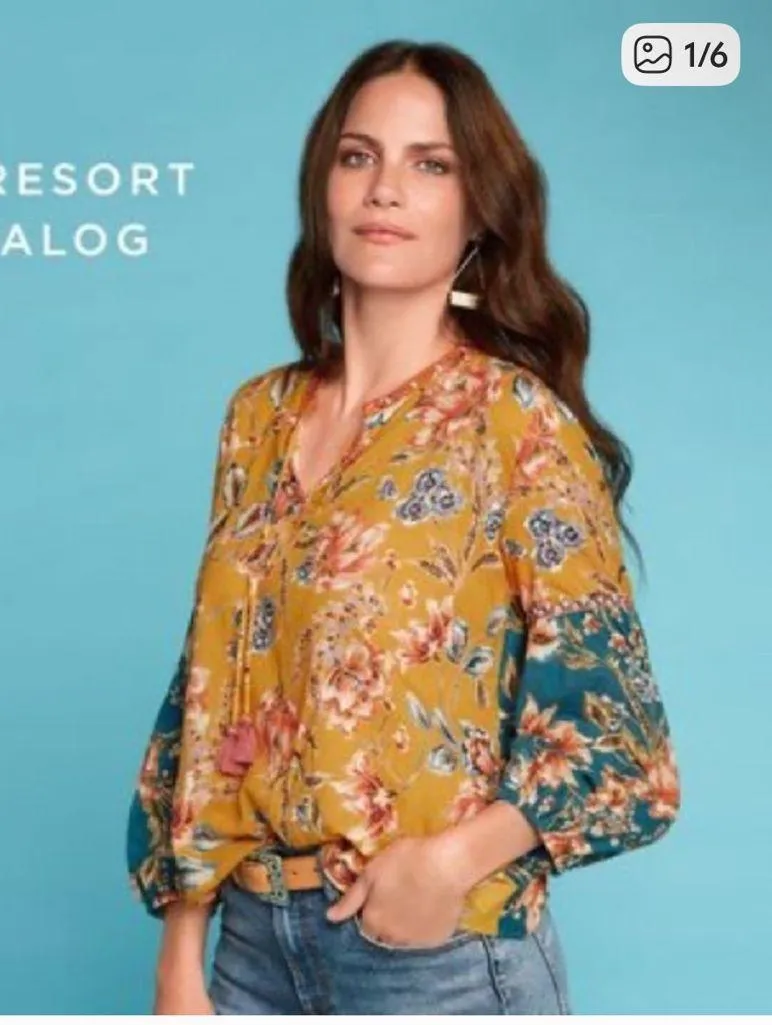 Johnny Was Workshop 100% Cotton Lightweight Embroidered Peasant Blouse Size M - Image 2