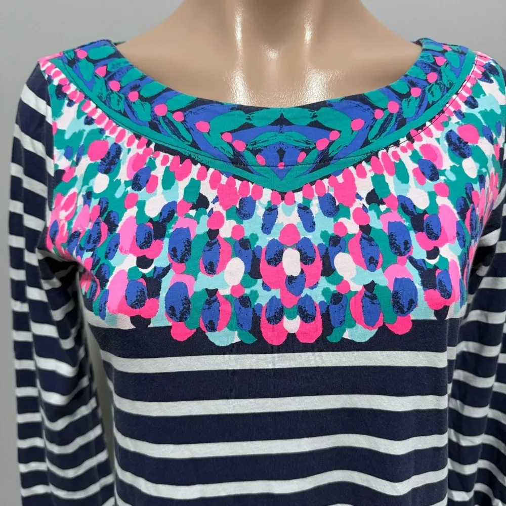 Lilly Pulitzer Bay Dress Island Stripe Medallion Bright Navy XS - Image 4
