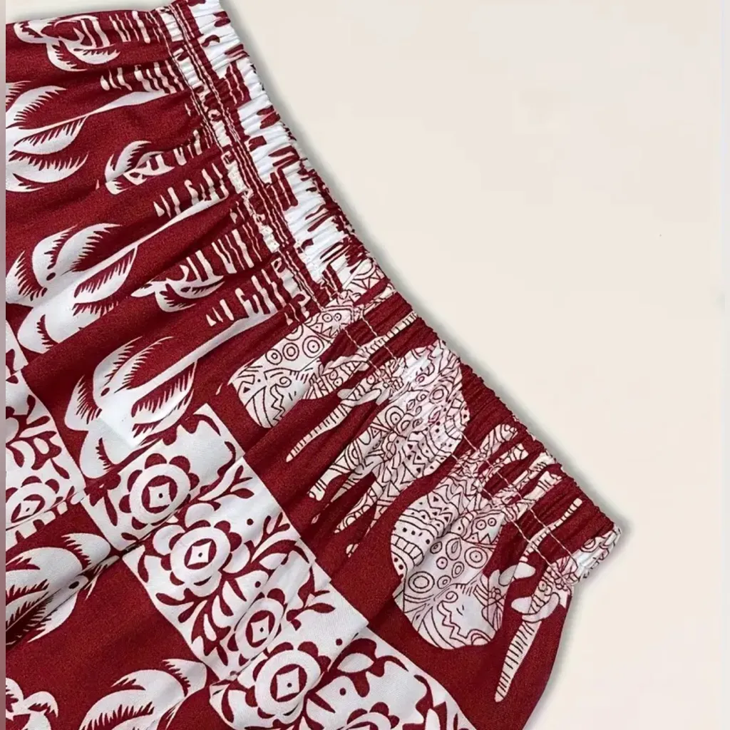 NWT Elephant Print Harem Pants Boho Yoga Lounge Festival Size L Maroon Red Size L - Image 3