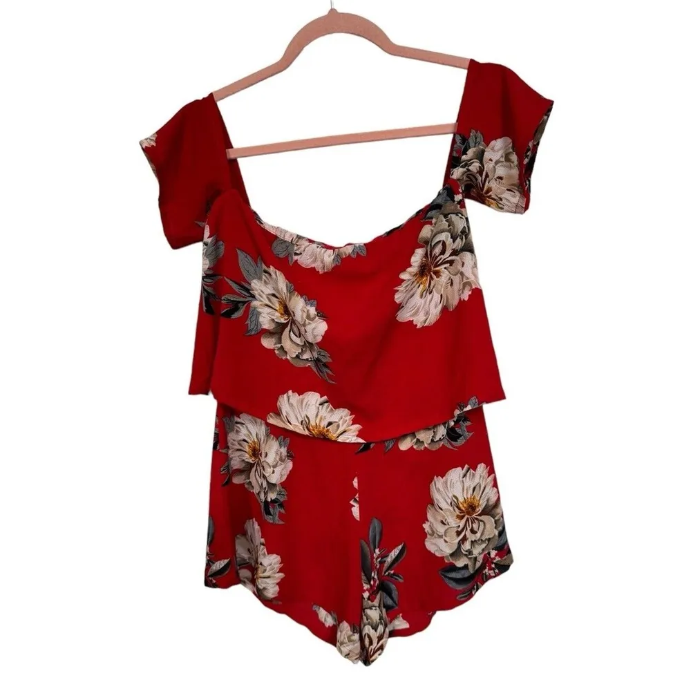 Missguided Womens Red Floral Polyester Playsuit Romper One-Piece 6 Zip Summer - Image 2