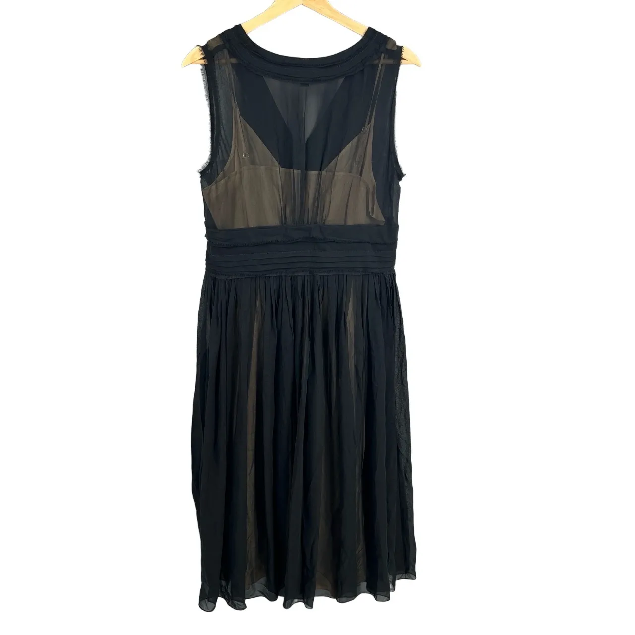 Banana Republic Silk Dress Midi Black V Neck Sleeveless Sheer Size 12 - Image 4