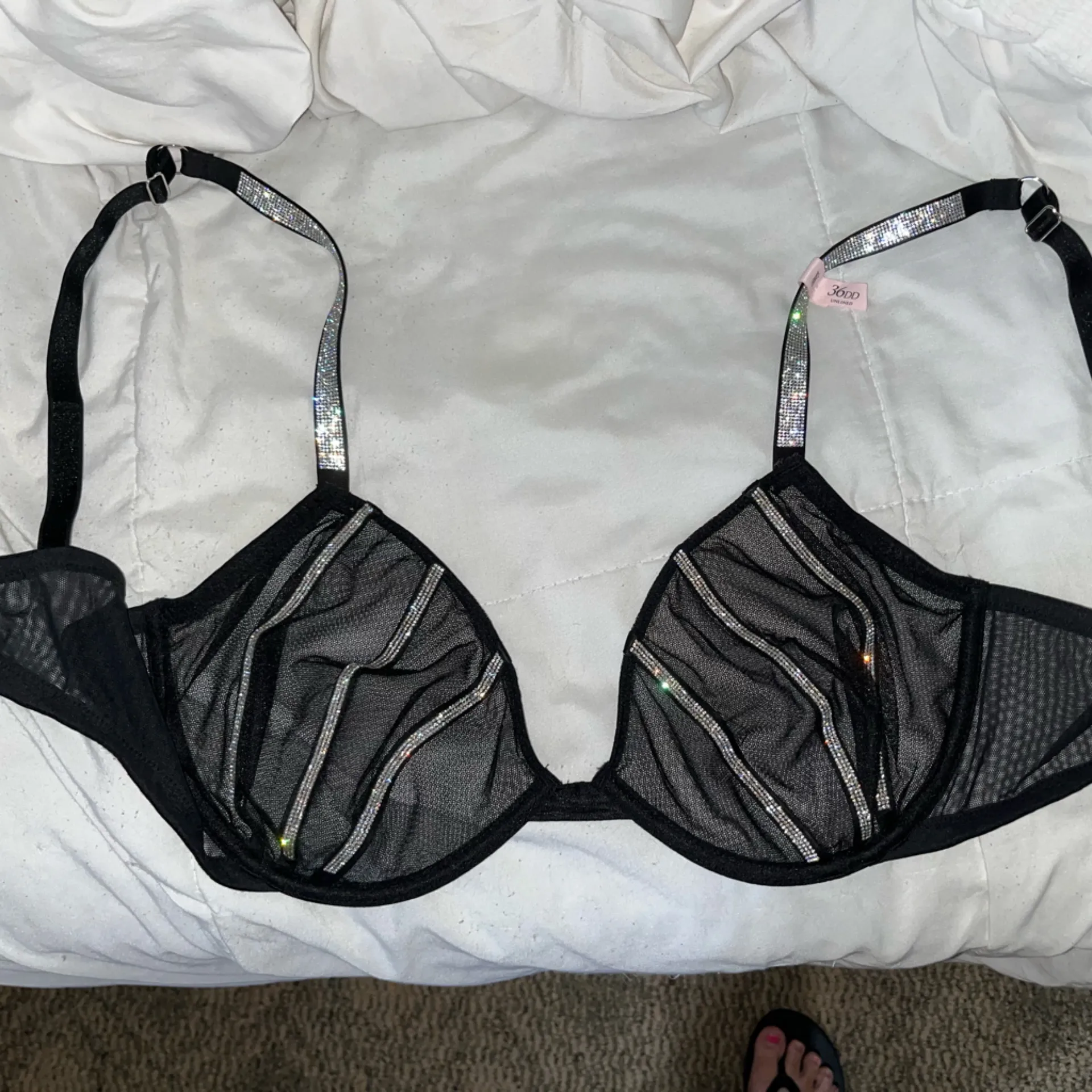 Victoria’s Secret Black Rhinestone Strap Bra size 36DD - Image 3