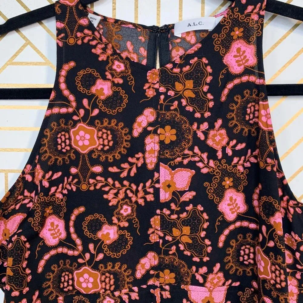 ALC A.L.C. Stuart Blouse Tank Top Top Sleeveless Henna Paisley‎ Silk Pink Size 2 - Image 4