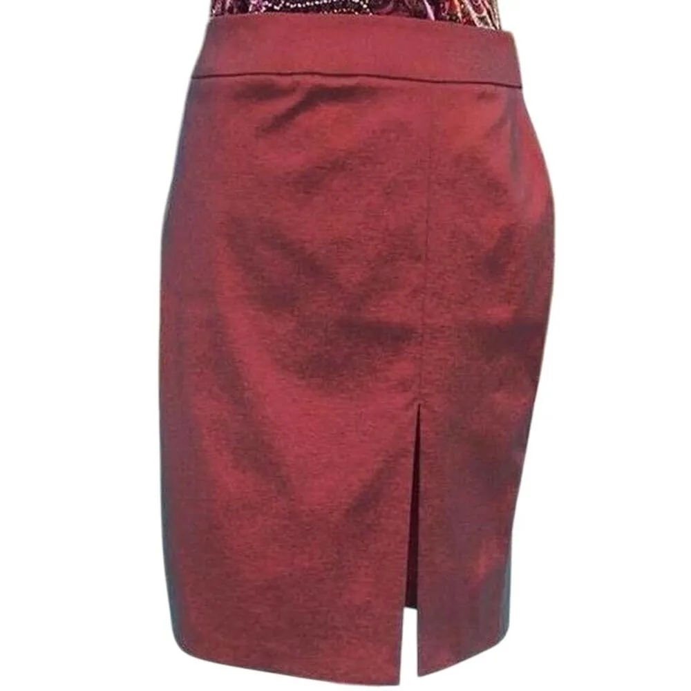 Cache Cranberry Metallic Sheen 9" Slit Evening Day Pencil Skirt Stretch $118 NWT - Image 4