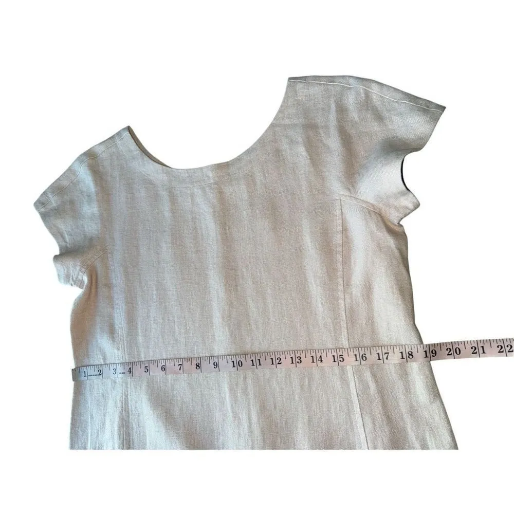 Eileen Fisher 100% Organic Linen Bateau Neck Short Sleeve Patch Pocket Shift Dre - Image 11