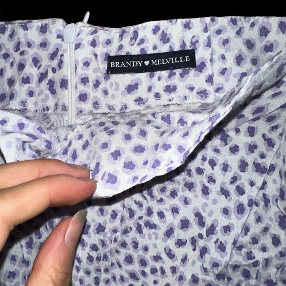 BRANDY MELVILLE CLARE SEPHIRA CHEETAH midi SKIRT PURPLE white CHEETAH print XS - Image 5