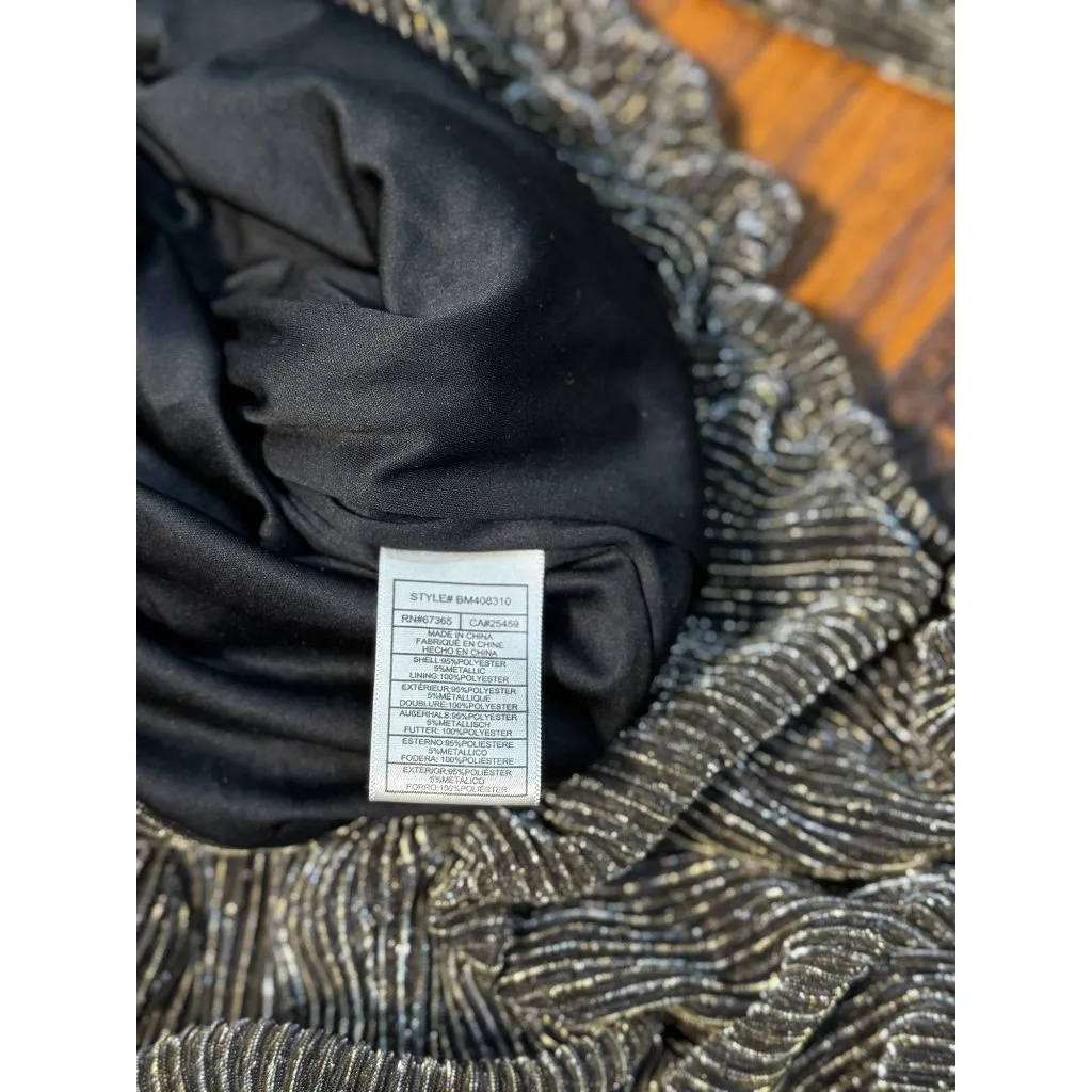 NEW STEVE MADDEN S Gold Green Metallic Ribbed Ruched Dress Long Sleeves V - Image 8