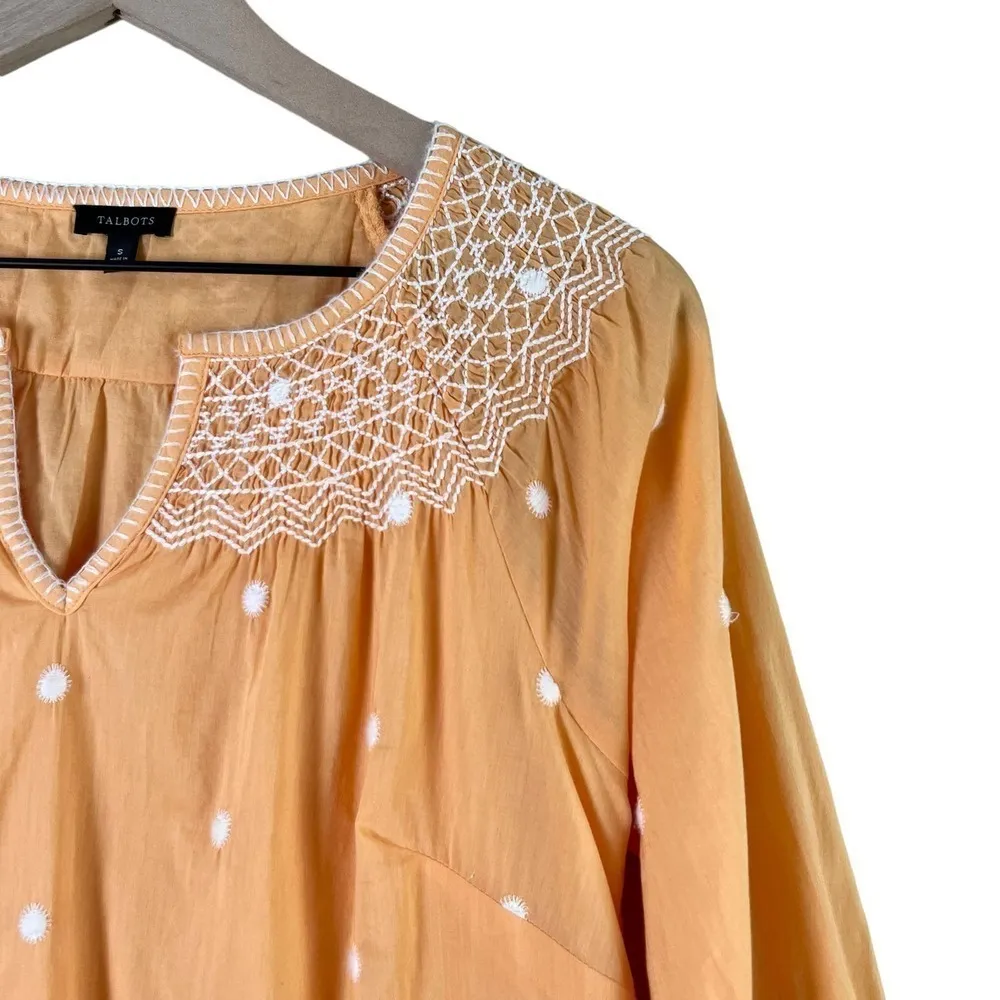 Talbots Embroidered Polka Dots Popover Top in Orange Lightweight‎ Cotton, Small - Image 4