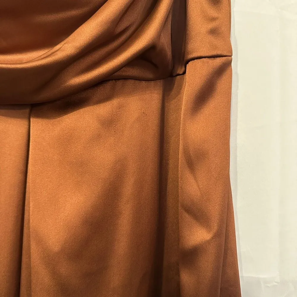 Revelry Bridesmaid Maternity Skye Satin Dress Rust Terracotta Brown Formal Sz 18 - Image 5