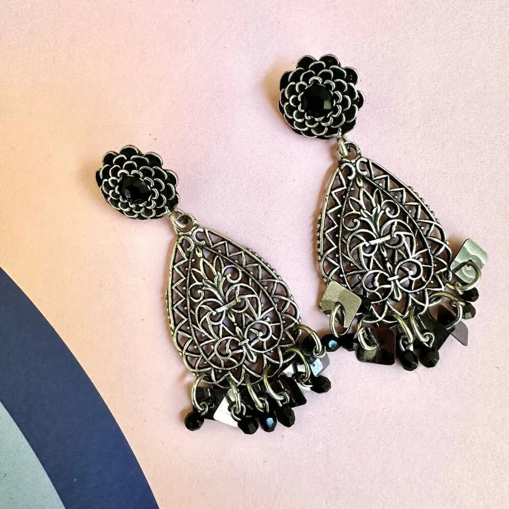 Chico's Chico’s   silver tone teardrop  black  drop earrings - Image 10